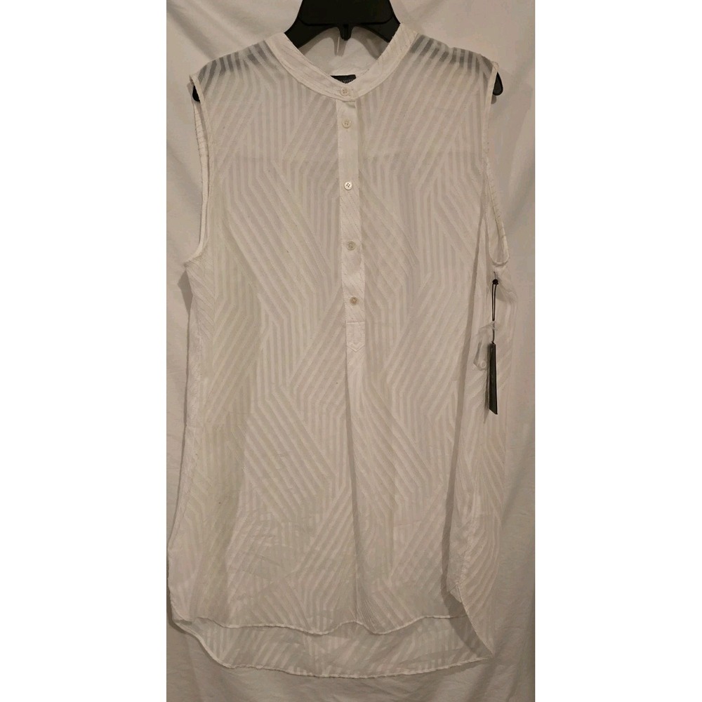 Vince Camuto White Sleeveless Button-Front Tunic Blouse